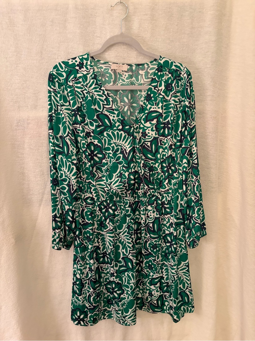 LOFT Green & Navy Floral V-Neck Mini Dress